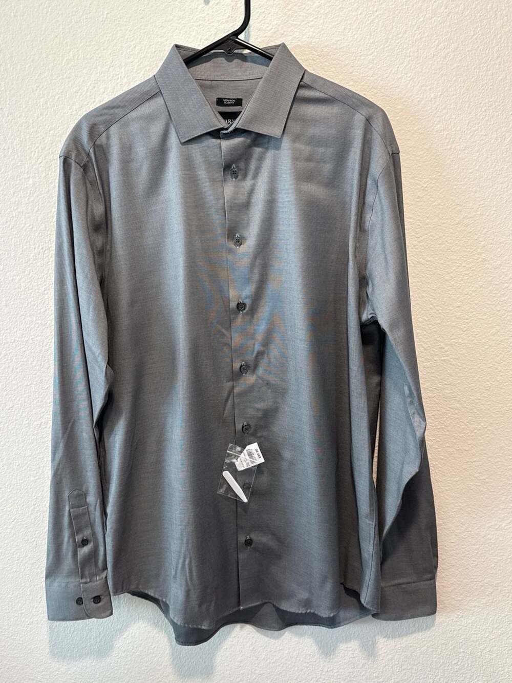 AWEARNESS Kenneth Cole Non-Iron Slim Fit Dress Shirt Grey 16 1/2 36/37 Tall